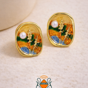 Artistic Enamel Pearl Stud Earrings
