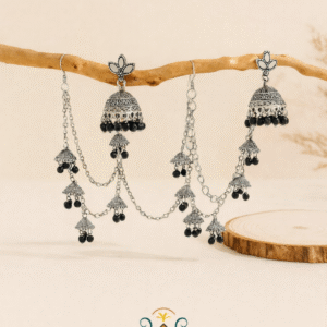 Teardrop Beaded Tassel Earrings with Ear Cuff