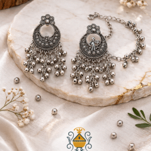 Floral Tassel Jhumkas with Nose Chain