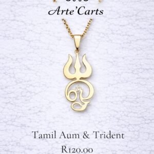 Tamil Aum and Trident Necklace Gold