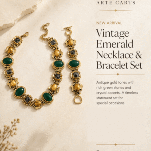 Vintage Emerald Statement Necklace & Bracelet Set
