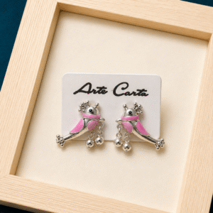Pink Bird Charm Earrings