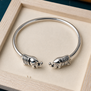 Silver Elephant Open Cuff Bangle