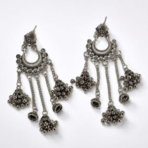 Oxidised Jhumka Cascade Earrings