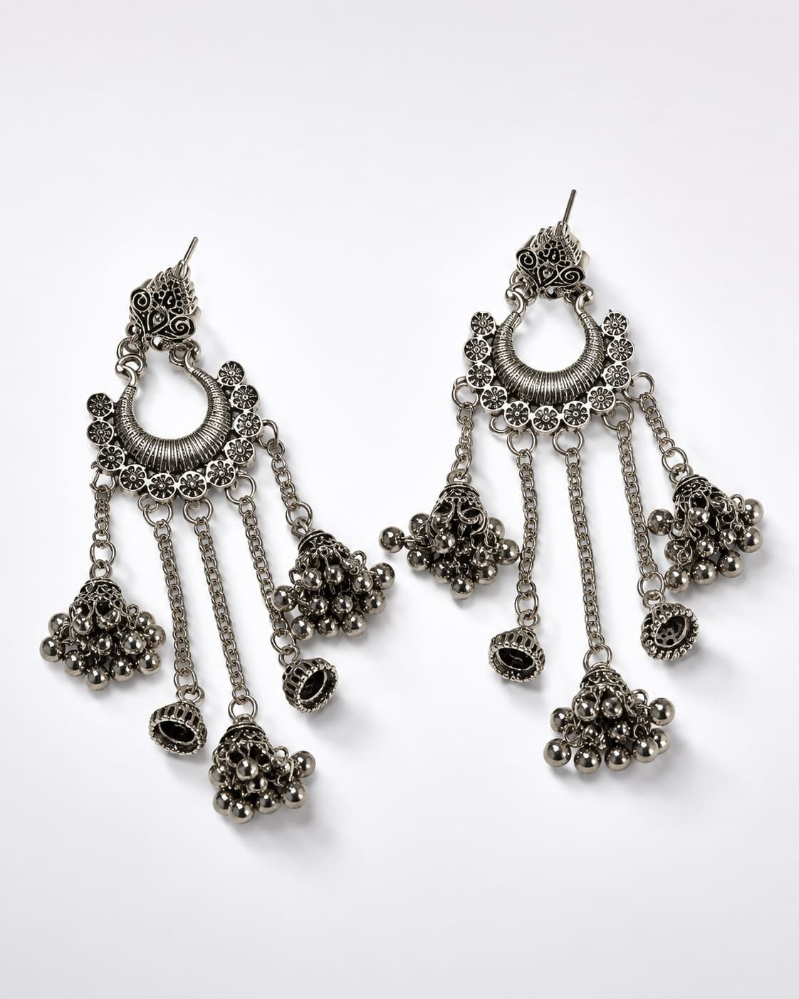 Oxidised Jhumka Cascade Earrings